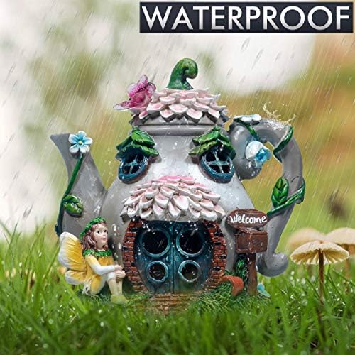 TERESA’S COLLECTIONS 6.7 Inch Teapot Fairy Backyard Home Statue with Photo voltaic Mild, Fairy Backyard Cottage Collectible figurines Sculptures for Out of doors Patio Yard Decorations (Resin)