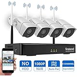 [Newest] Wireless Security Camera System, Firstrend 8CH 1080P Wireless NVR System with 4pcs 1.3MP IP Security Camera with 65ft Night Vision and Easy Remote View,P2P CCTV Camera System(No Hard Drive)