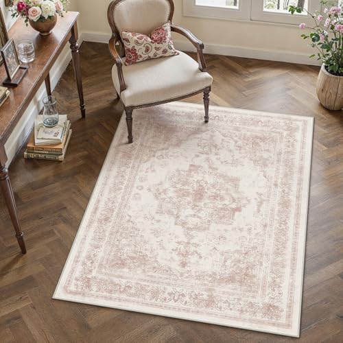HUGEAR Rosa Vintage Teppich Wohnzimmer 120x180cm Waschbar