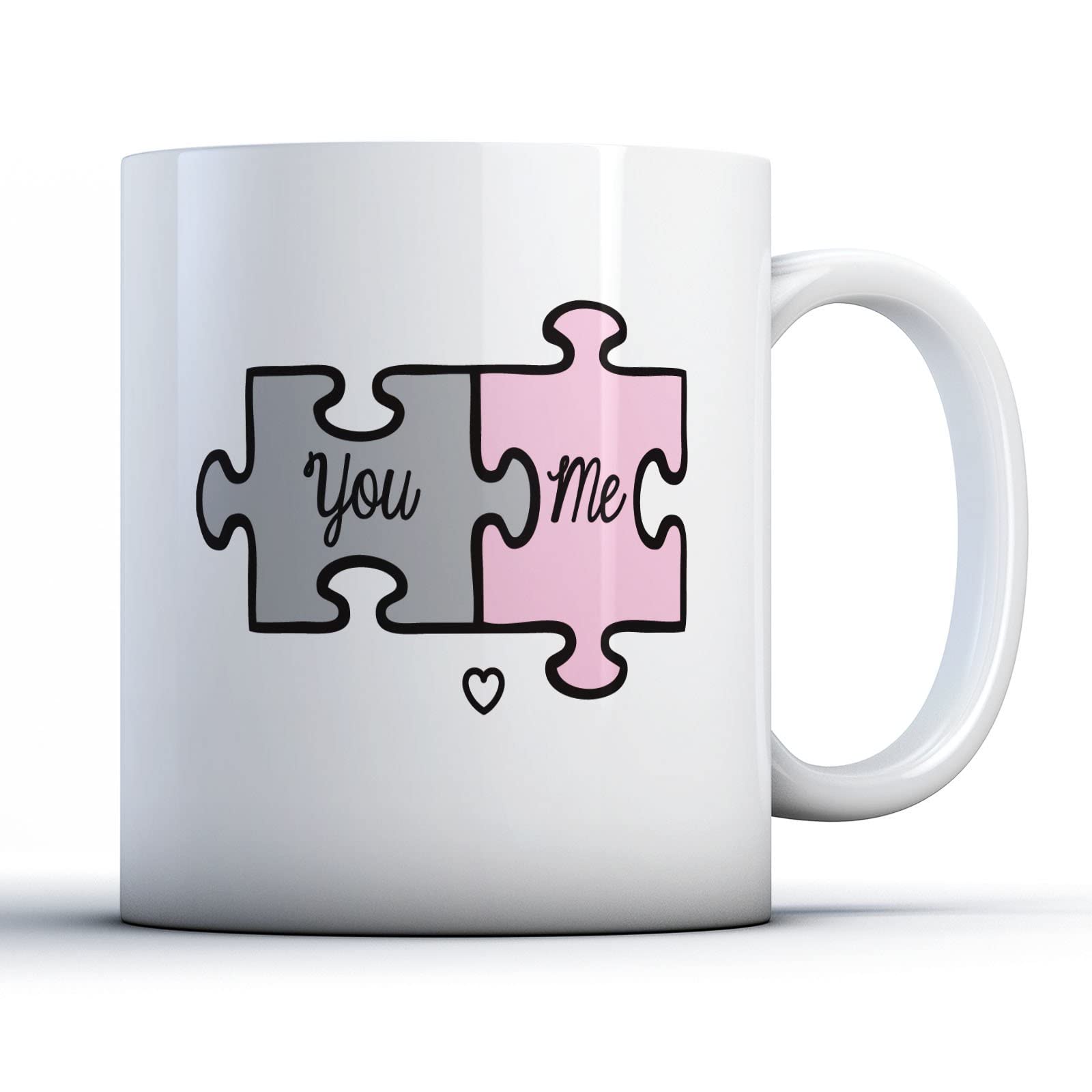 Finger prints - Decorative Writing 'You' and 'me' Jigsaw Pieces Together Valentines Day Mug - Printed Mug, Ceramic, 11fl.oz.