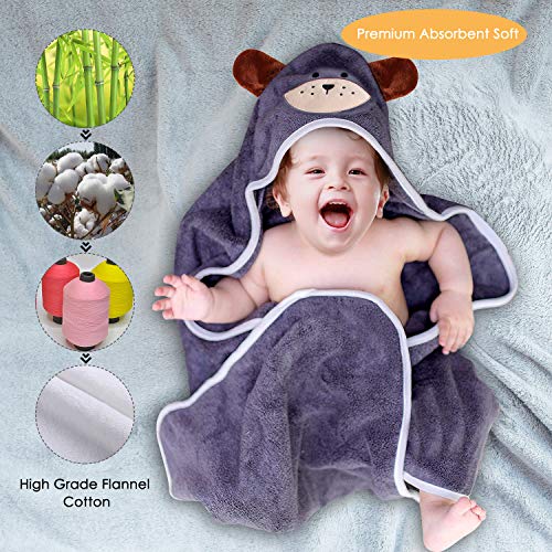 Baby Hooded Towel Flannel Washcloth Bath Blanket, Yinuoday Premium Absorbent Soft Infant Toddler Cute Animal Hooded Bath Towel Baby Shower Gift for Baby Boys and Girls/31" X 31" - Thumbnail 2