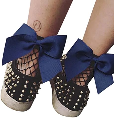 Aogetesi Women Ruffle Fishnet Socks Mesh Lace Fish Net Ankle High Short Socks (Navy Blue)