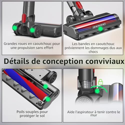 Brush with Soft Roller for Dyson V7 V8 V10 V11 V15 Replacement Floor Tip Soft Roller Replacement Front Lights for Hard Floors like Parquet, Wood Floor, Laminate, Tile