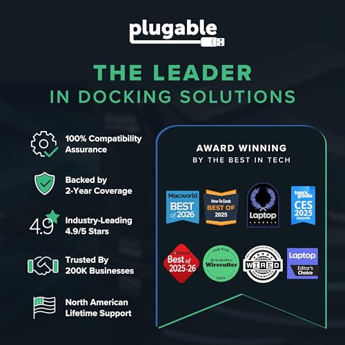 Plugable Thunderbolt 5 Dock: 16-in-1, Dual HDMI 2.1 Up to 8K 60Hz / 4K 144Hz, 140W Laptop Charging, 2.5GbE, Fanless, Driverless TAA Compliant Docking Station for MacBook Pro/Air & Windows (TBT-UDH2)
