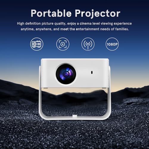 Proyector Portátil Inteligente WiFi Bluetooth, 4K Soportado Nativo 1080P con Android 11, Soporte Giratorio, Compatible con Teléfonos Móviles, para Cine en Casa y Camping al Aire Libre