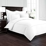 Beckham Hotel Collection Luxury Soft Brushed 2100 Series Embroidered Microfiber Duvet Cover Set with Beautiful 2-Stripe Embroidery - Hypoallergenic - Full/Queen - White/Silver