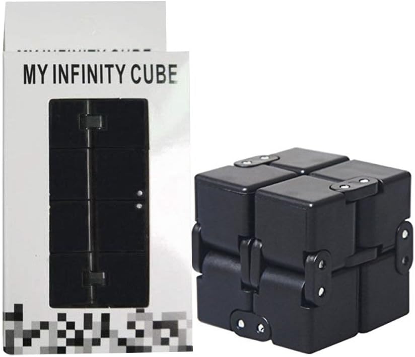 QiCaiMei Infinity Cube Fidget Toy, EDC Cool Mini Fidgeting Game for Kids and Adults, Best for Stress and Anxiety Relief and Kill Time, Fingers and Hands Toys(Black)