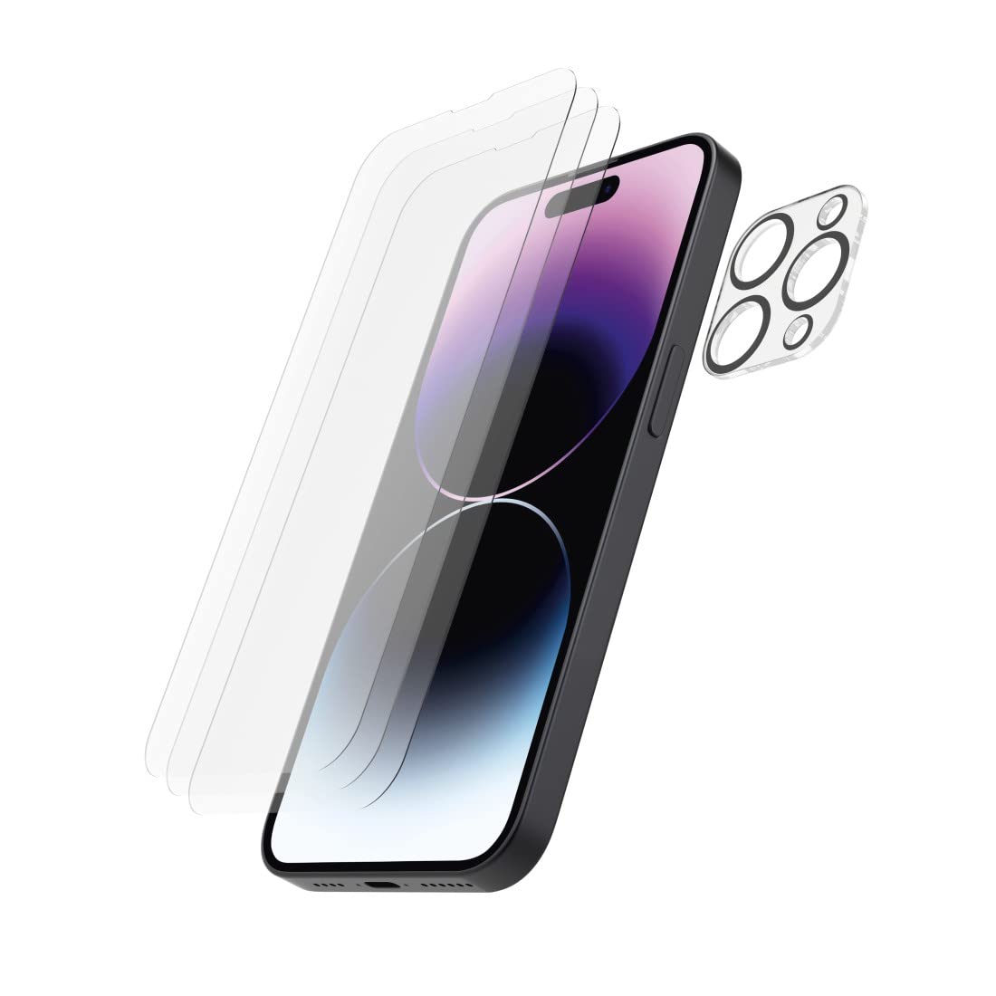 Hama Protective glass set for iPhone 14 Pro, 3 x screen protectors, 1 x camera protector transparent