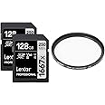 Lexar Professional 1667x 128GB (2-Pack) SDXC UHS-II Memory Cards, C10, U3, V60, Full-HD & 4K Video & Tiffen 67UVP 67mm UV Protection Filter