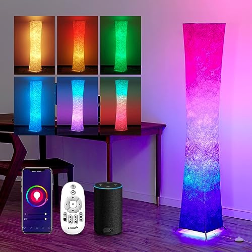 Photo 1 of chiphy Floor Lamp, 64" Tall Dimmable and RGB Color Changing LED Smart Bulbs White Fabric Shade, with Remote Control, Standing Lamp for Living Room, Bedroom Play Room