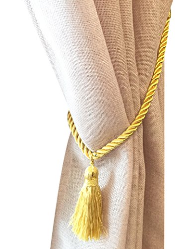 Home Queen Decorative Tassel Rope Tie Backs for Window Curtain, Hand Knitting Buckle Cord Drapery Holdbacks, Set of 2, Gold Yellow
