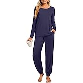 syoss Womens Pajama Set Long Sleeve Sleepwear Fall Round Neck Nightwear Soft Pjs 2 Piece Lounge Sets with Pockets