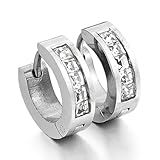 INBLUE Men,Women's Stainless Steel Stud Hoop huggie Earrings CZ Silver Charm Elegant