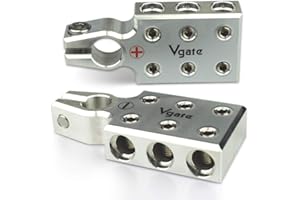 Vgate 6x1/0 Gauge AWG Lead-Acid Battery Terminals Clamp - Positive and Negative (+/-)(Pair) for Tapered Top Post