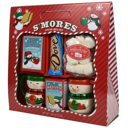 Holiday S'Mores Cocoa Mug Set With Ceramic Snowmen Mugs and Dove Chocolate Bar