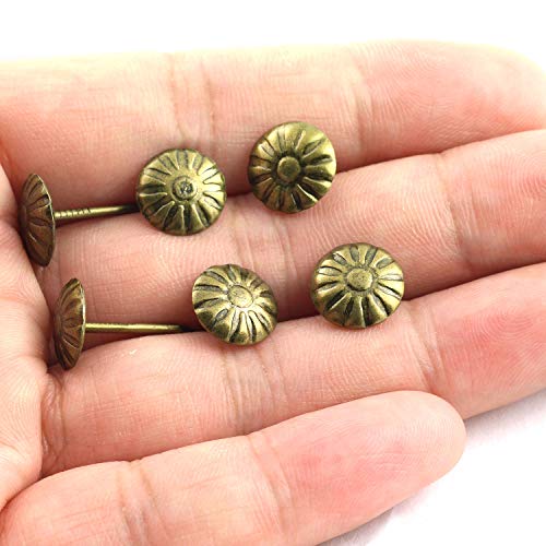 image for RuiLing 150pcs Upholstery Tacks Stud Elegant Vintage Antique Brass Pus