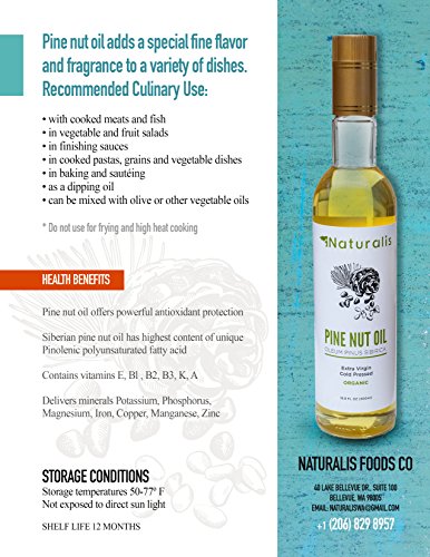 Naturalis Pine Nut Oil, Organic, Extra Virgin, Cold Pressed, 16.9 fl.oz/ 500 ml glass bottle - Thumbnail 2