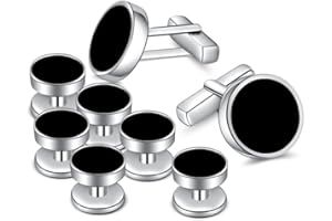 MERIT OCEAN Mens Onyx Cufflinks and Studs Set Silver Black Cufflinks for Men Tuxedo Shirts Business Wedding Gift