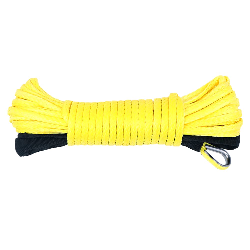 Tiardey 1/4" x 50' 7700LBs Synthetic Winch Line Cable Rope with Sheath - Yellow