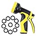 GLOUE Garden Hose Nozzle- 9 Way Spray Pattern Flow Control Nozzle- Extra 10 washers-for Patio, Lawn & Garden, Car Wash and Pets Showering-Supreme Customer Satisfaction(Yellow)