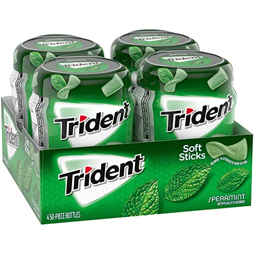 TRIDENT UNWRAPPED SPEARMINT SUGAR-FREE CHEWING GUM, 4 BOTTLES OF 50 PIECES (200 TOTAL PIECES)