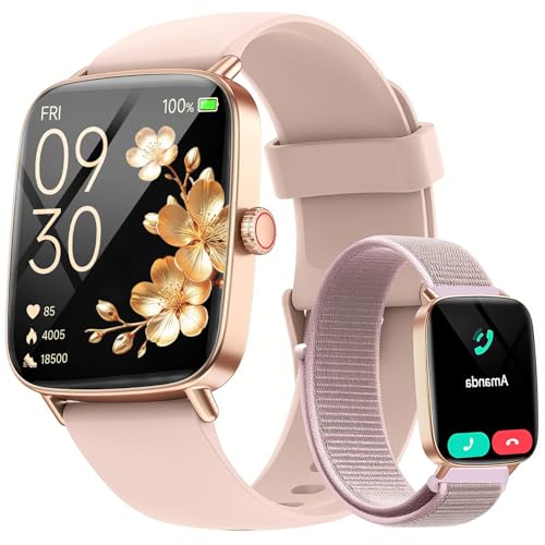Fitpolo Women's Smartwatch with Phone Function, 1.85 Inch Smart Watch, Fitness Watch with Heart Rate SpO2 Sleep Monitor, Pedometer, 100+ Sports Modes, Sports Watch, IP68 Waterproof Watches for iOS
