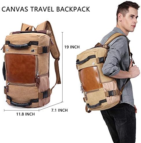 KAKA Travel Backpack ,Canvas Duffel Bag for Traveling,Leather Vintage Travel Bags for Men,Carry on Weekender 15.6" Laptop backpacks Bag ,khaki 2 KAKA Travel Backpack ,Canvas Duffel Bag for Traveling,Leather Vintage Travel Bags for Men,Carry on Weekender 15.6" Laptop backpacks Bag ,khaki