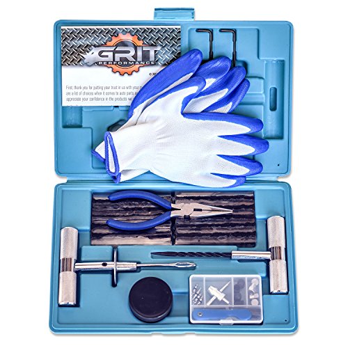 [62 Piece] Heavy Duty Tire Repair Kit with Gloves | Universal Tubeless Flat Tire Plug Kit for Puncture Repair | Ideal for Cars, Trucks, SUVs, ATVs, Motorcycles, Lawn Mowers, Tractors, Motorhomes