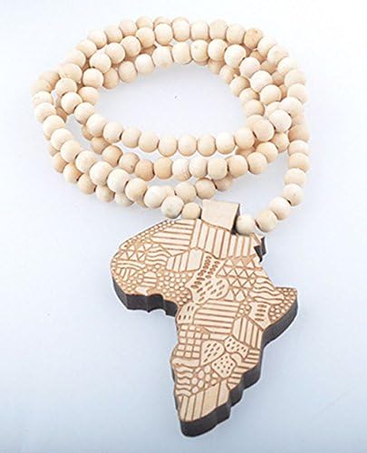 Mygoodie Fashion Jewelry Wood Hip Hop Wood Bead Necklace Africa Map Pendant Necklace