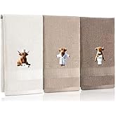 loyalesa 3 Pcs Highland Cow Hand Towels Neutral Embroidered Highland Cow Bathroom Towels 28.3 x 13 inches Farmhouse Rustic Decorative for Kitchen Bathroom Decor