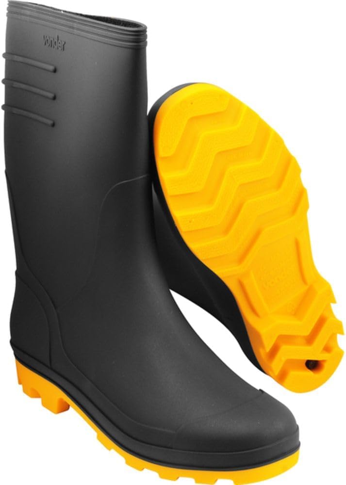 Bota de Pvc Vonder Preta Cano Médio, 42 | Com Solado Amarelo, Com Forro