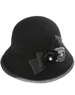 Cloche Dressy Hat Girl Lady Vintage Elegant Flower Autumn Winter Wool Felt Cap