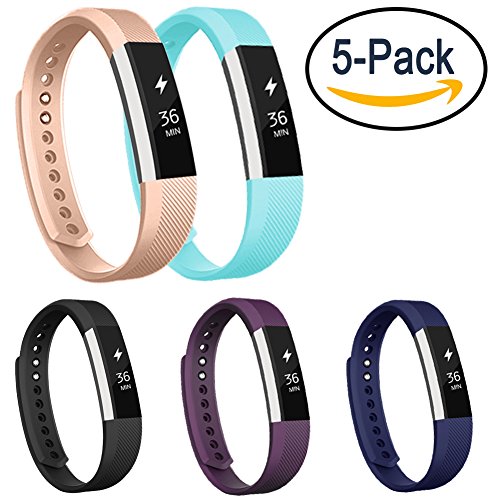 Vancle Fitbit Alta Bands, Newest Adjustable Replacement Bands for Fitbit Alta/ Fitbit Alta band/ Fitbit Alta Bands, No Tracker(Blue+Rose Gold+Teal+Black+Purple, Small)