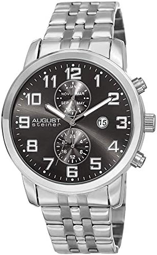 August Steiner Men's Black Dial Stainless Steel Band Watch