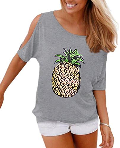 Womtop Summer Women Pineapple Print T-Shirt Casual Cut Out Sleeve Blouse Top Tee Woman T Shirt (XXL, Gray)