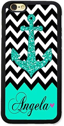 iPhone XS Max Case, iPhone 10S Max Case, ArtsyCase Black White Chevron Teal Anchor Monogram Personalized Name Phone Case for iPhone XS Max and iPhone 10S Max (Black)