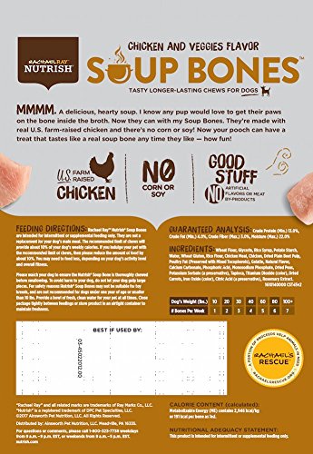 RACHAEL RAY NUTRISH SOUP BONES DOG TREATS, REAL CHICKEN & VEGGIES FLAVOR, 3 BONES, 6.3 OUNCES
