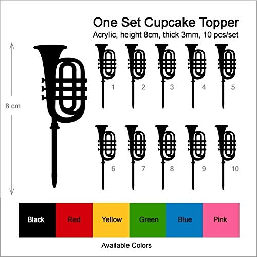 TA1070 Cornet Music Instrument Silhouette Party Wedding Birthday Acrylic Cupcake Toppers Decor 10 pcs - Thumbnail 2