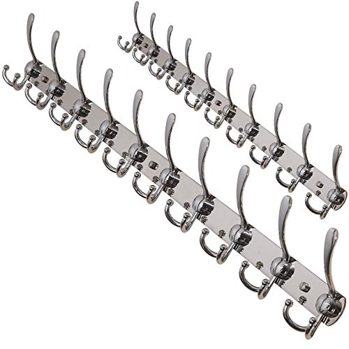Dseap Wall Mounted Coat Rack - 10 Tri Hooks, Heavy Duty Stainless Steel Coat Hook for Coat Hat Towel Robes Mudroom Bathroom Entryway, Chromed, Pack of 2 — image 1
