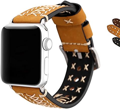17 Colors for Apple Watch Bands 42mm/38mm, Calf Leather Watch Replacement Band/Strap/Bracelet for iWatch Series 3, Series 2, Series 1 (Light brown, 42mm)