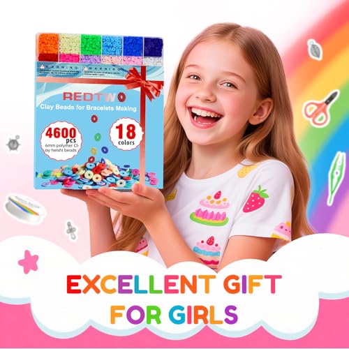 Redtwo 5100 Clay Beads Bracelet Making Kit, Flat Preppy Beads for Friendship Jewelry Making,Polymer Heishi Beads with Charms Gifts for Teen Girls Crafts for Girls Ages 8-12