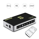 Hdmi Switch,Mifine 4K x 2K 4 Port 4 x 1 HDMI Switch with PIP and IR Wireless Remote Control Support 4K 1080P 3D