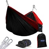 Yes4All Lightweight Double Camping Hammock with Strap & Carry Bag – Nylon Parachute Hammock / Lightweight Portable Hammock for Camping, Hiking (Black/Red)