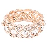 Fairy Moda Women's Crystal Stretch Bridal Bracelet for Wedding Rose Gold Tone