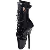 Vujkliy 7 Inch High Heel Extreme Fetish Goth Ballet Laceup Ankle Boots Plus Size Size 36-46