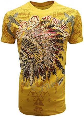 KonflicUSAKonflic NWT Men's Native American Chief Skull Head Graphic Design MMA Muscle T-Shirt