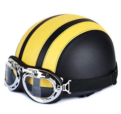 Ocamo Motorcycle Helmet Unisex Men Women Open Face Half Visor Protection Goggles Safety Helmet Yellow