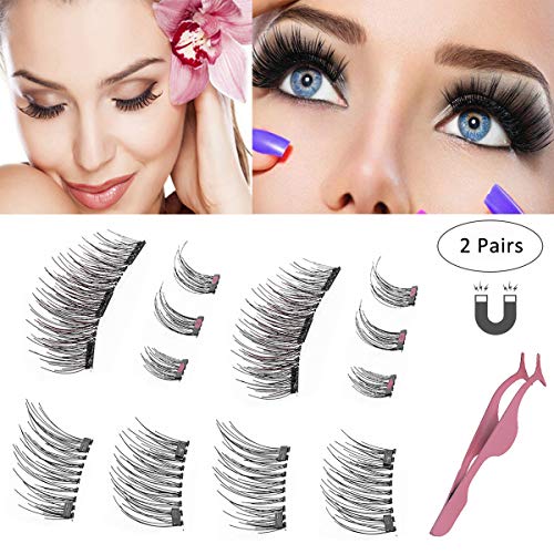 Magnetic Eyelashes 3 or 2 Magnets Magnetic Lashes Natural Full Eye Magnetic Fake Lashes Ultra Thin Magnet Eyelashes 3D False Eyelashes 3 Lash Magnet with Eyelash Applicator (2 Packs)