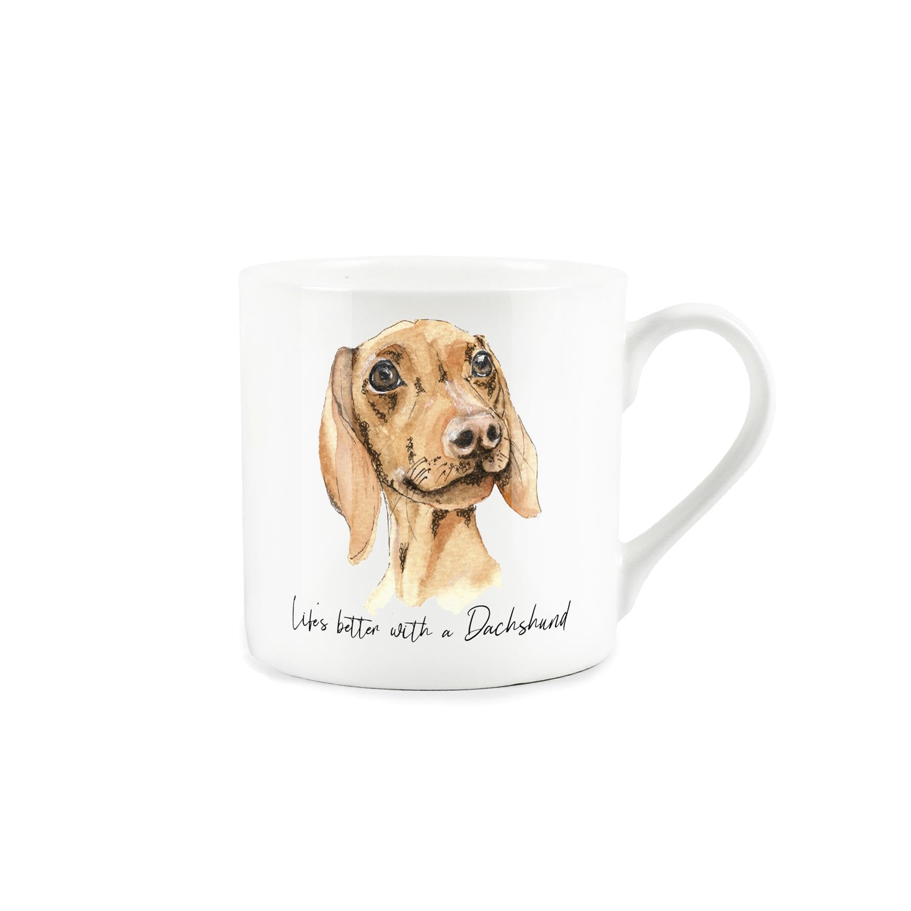 Dachshund Sausage Dog Gift Mug - White Dog Bone China Coffee/Tea Present by Rhiannon Chauncey