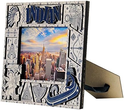 Standing Photo Frame - Wood Picture Frame Home Decoration Photo Display Holds One 5.9"×3.9" Horizontal Photo ( Pattern Indian )